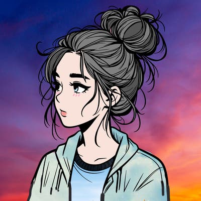 realistic teenage girl with a messy bun