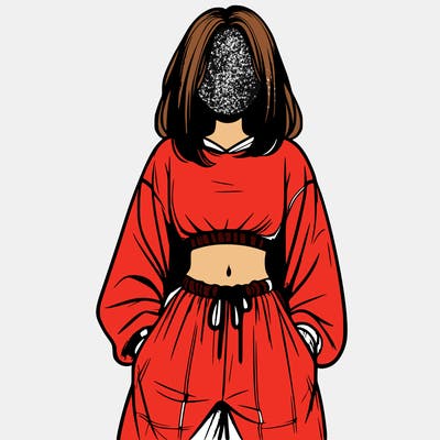 realistic girl faceless with baggy pants and a crop top