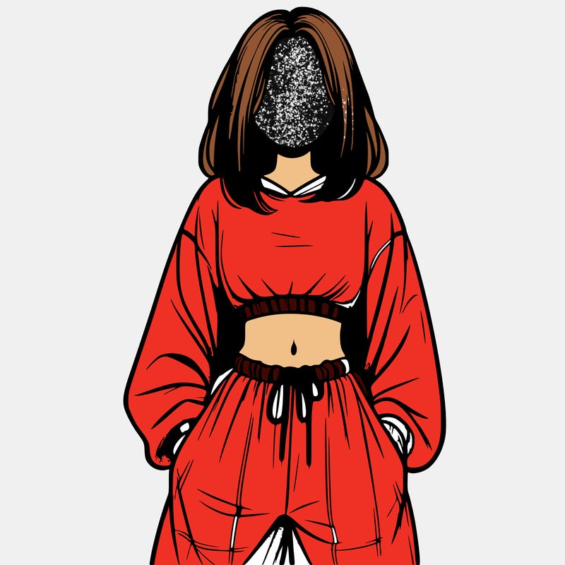 realistic girl faceless with baggy pants and a crop top