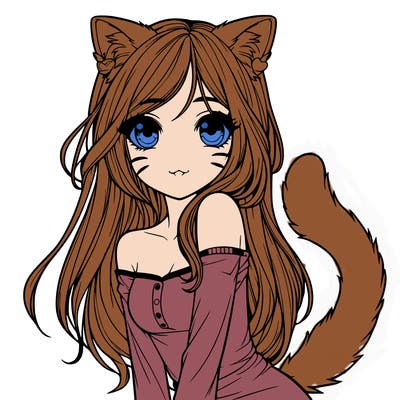 realistic girl with cat ears and tail