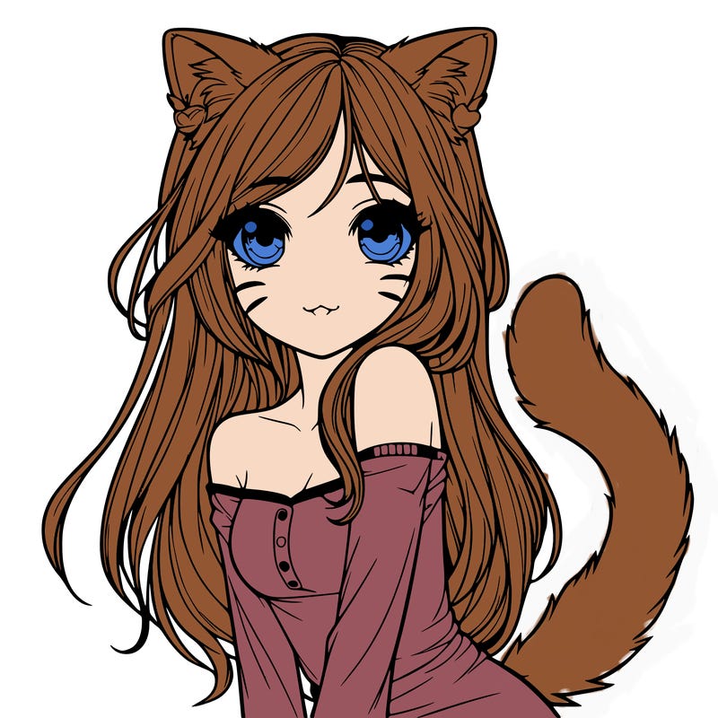 realistic girl with cat ears and tail