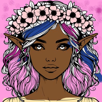 realistic female elf with flower crown