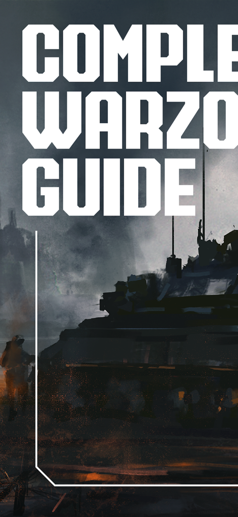 Introductory screen with the title Complete Warzone Guide over a military themed background