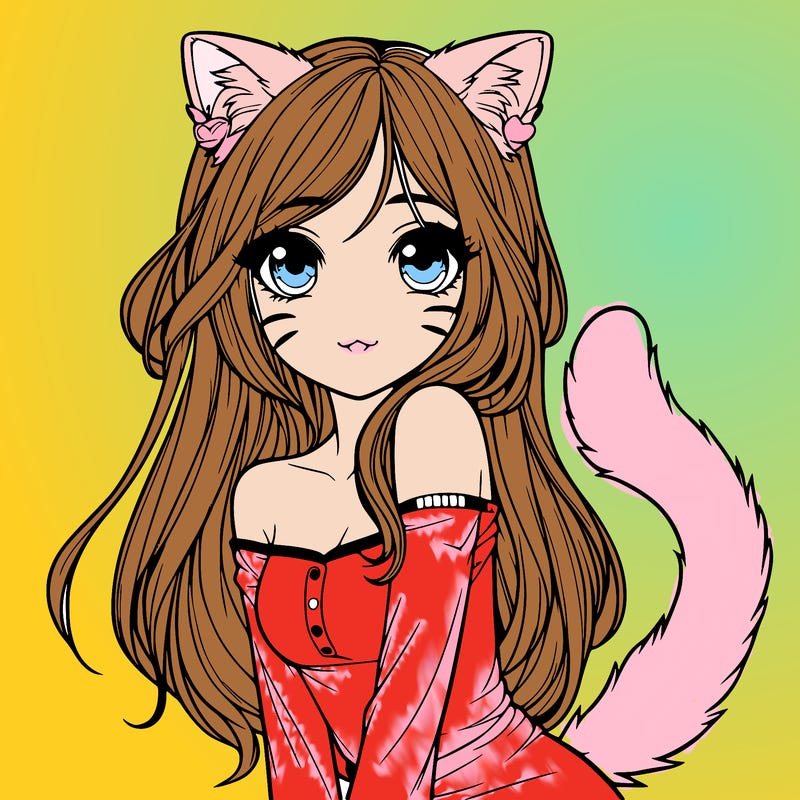 realistic girl with cat ears and tail