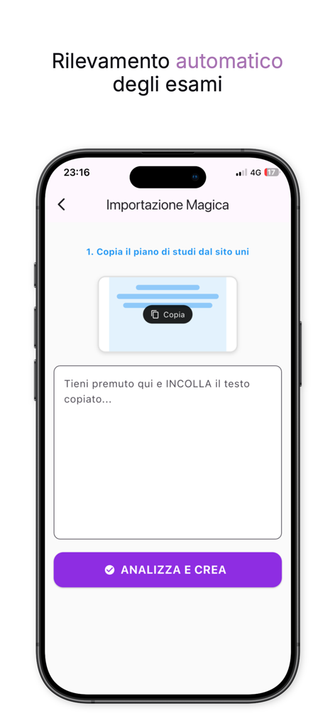 Folium-Libretto Universitario - Folium app magic import screen for automatic university exam tracking