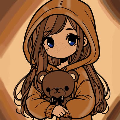 girl with big hoodie and long hair holding teddy bear