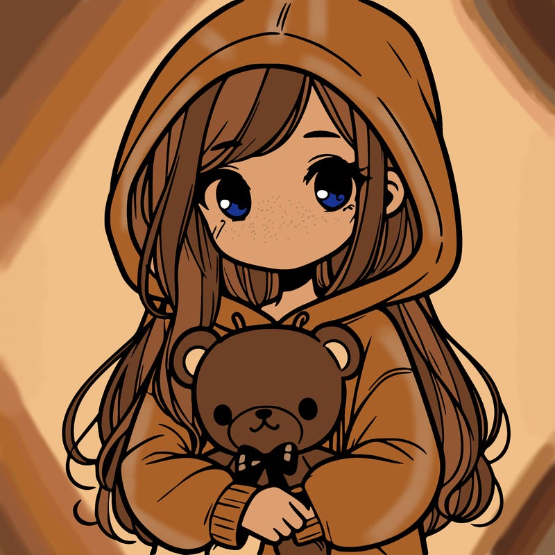 girl with big hoodie and long hair holding teddy bear