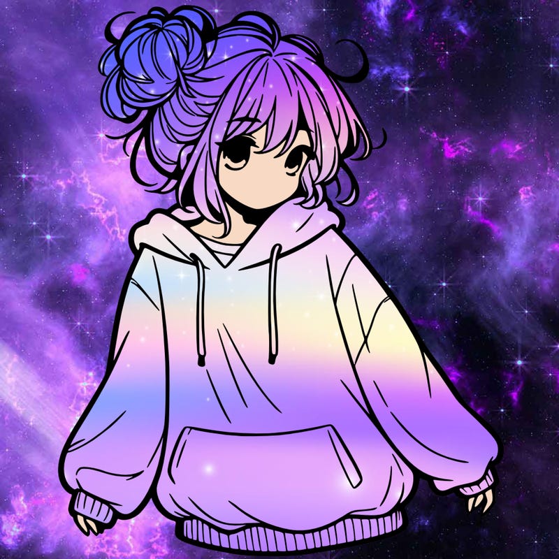 girl with baggy sweatshirt and messy bun