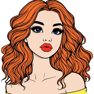 realistic girl with wavy hair and lips