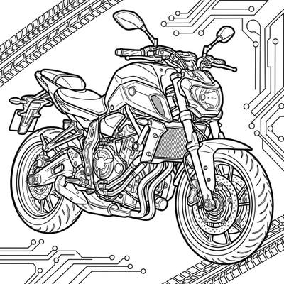 Ignite your artistic passion with this thrilling naked sport bike coloring page, perfectly detailed for teen enthusiasts. Dive into the intricacies of its exposed engine and frame, ready for your unique color choices.