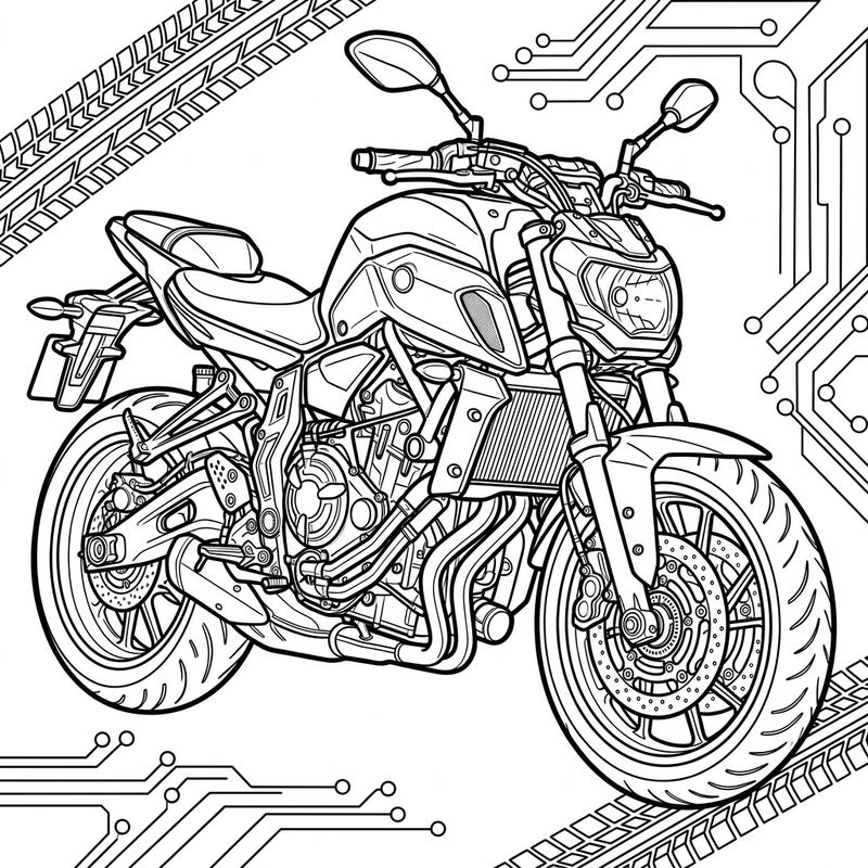 Ignite your artistic passion with this thrilling naked sport bike coloring page, perfectly detailed for teen enthusiasts. Dive into the intricacies of its exposed engine and frame, ready for your unique color choices.