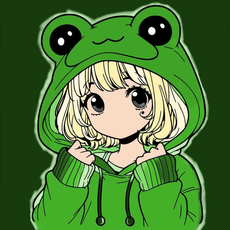 a cute teenage girl wearing a frog hoodie