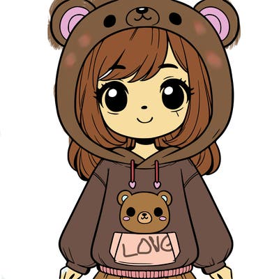 girl in cute bear hoodie