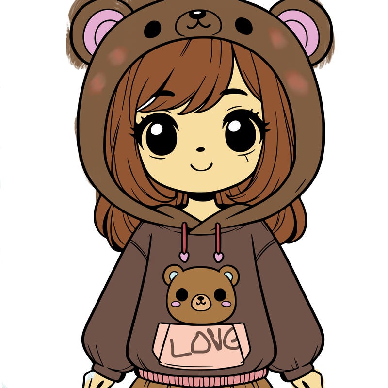 girl in cute bear hoodie