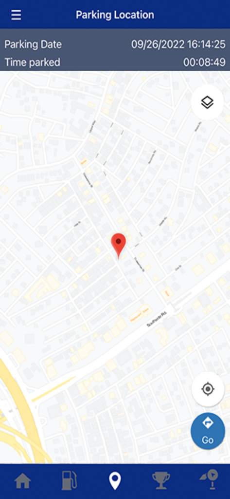 Yamaha Motorcycle Connect app displaying the parked vehicle location on a map