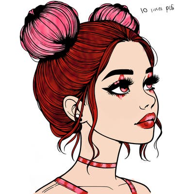 realistic girl with buns on the top of her head