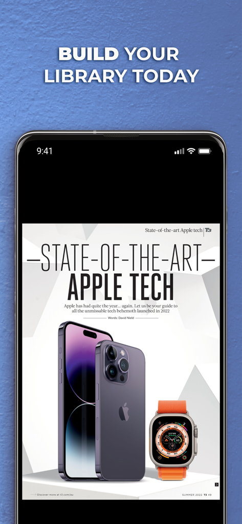 T3 Australia app displaying a magazine article titled State of the art Apple Tech featuring an iPhone and Apple Watch