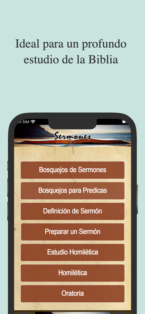 Estudios Bíblicos Evangélicos - Menú de preparación de sermones y homilética en la aplicación Estudios Bíblicos Evangélicos.