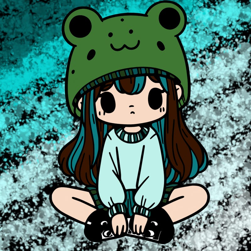 a girl wearing a frog hat and some frog socks