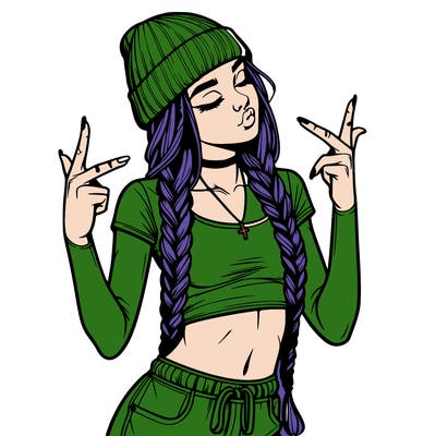 realistic teenage girl with braids and a beanie and crop top doing 🫶🏼