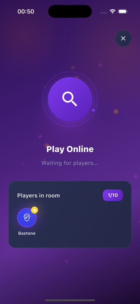 Screen showing the online multiplayer waiting room for Undercover Mr White with one player connected