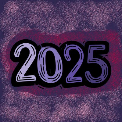 one line scrawled numbers sketch design “2025”