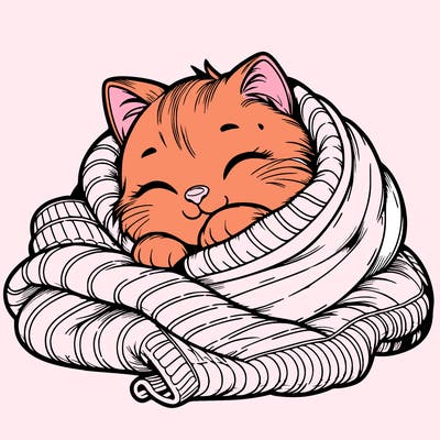 realistic cozy cat in a blanket