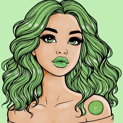 realistic girl with wavy hair and lips