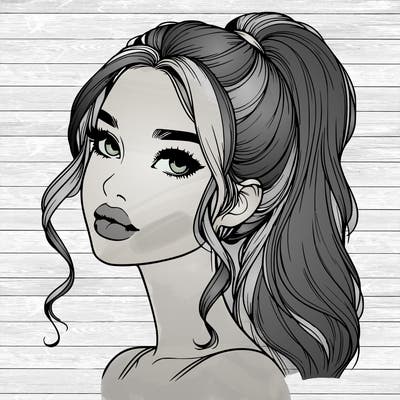 realistic girl with a ponytail on her hair and lips