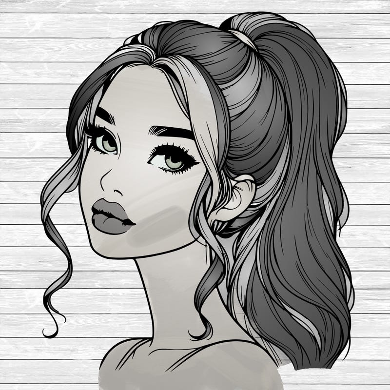 realistic girl with a ponytail on her hair and lips