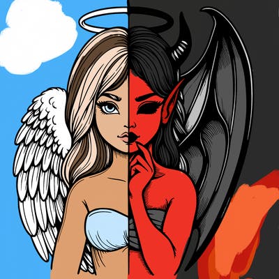 realistic angel half demon