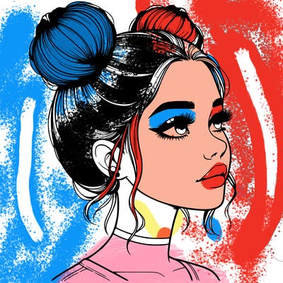 realistic girl with buns on the top of her head