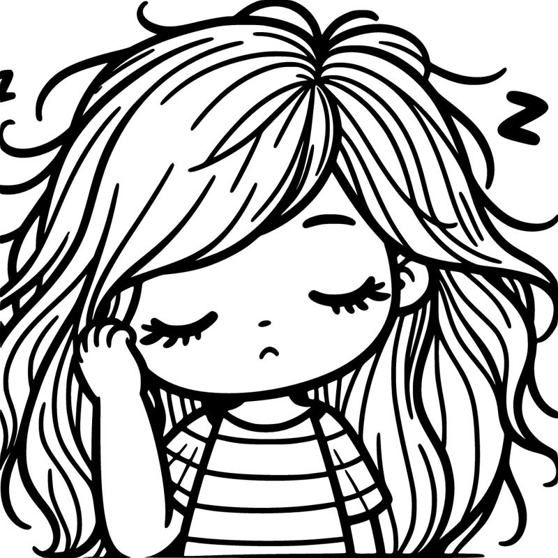 sleepy girl with long messey hair