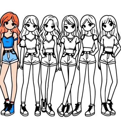 a group of girls wearing crop tops and shorts