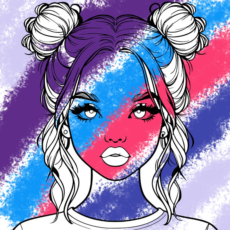 realistic girl with two buns in hair and lips