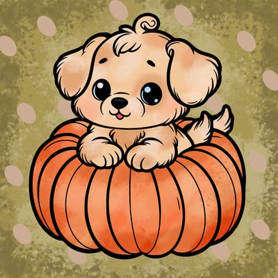 cute little puppy in a pumpkin