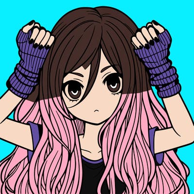 long haired girl with fingerless gloves