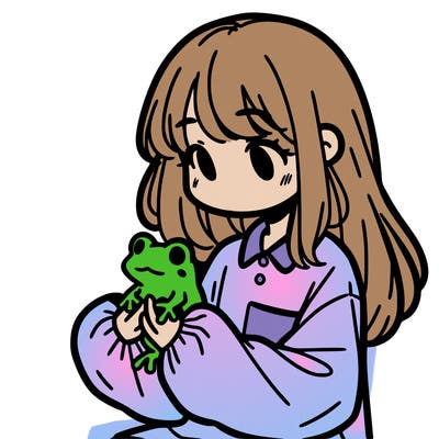 girl with long hair and a oversized shirt. and she is holding a frog