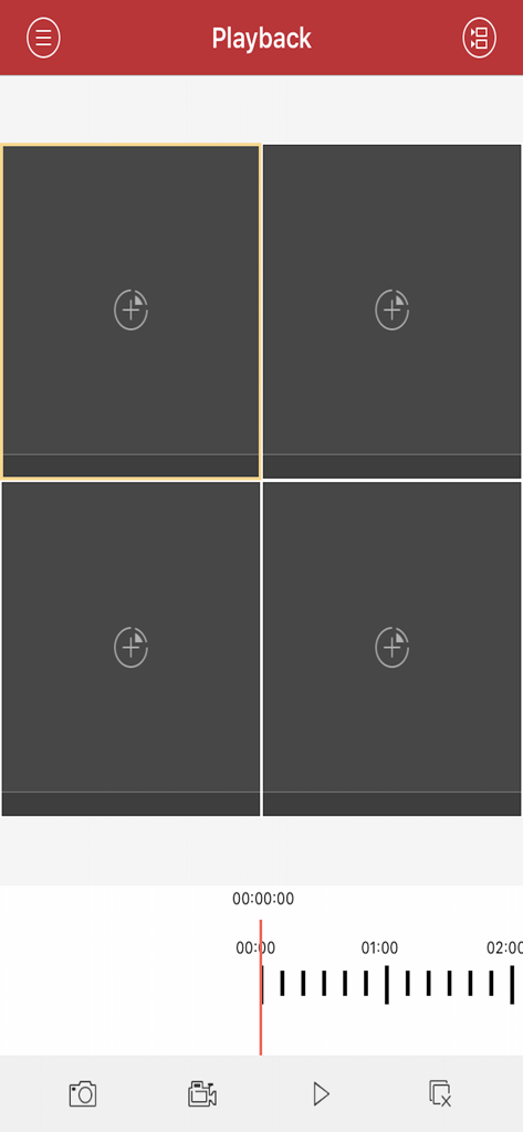 RView - RView app video playback screen with camera grid and timeline