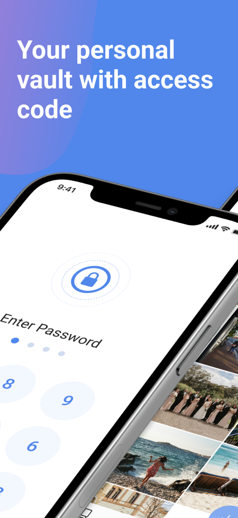Secret Calculator, Photo Vault - Passcode entry screen for a secure photo vault app protecting a private media gallery