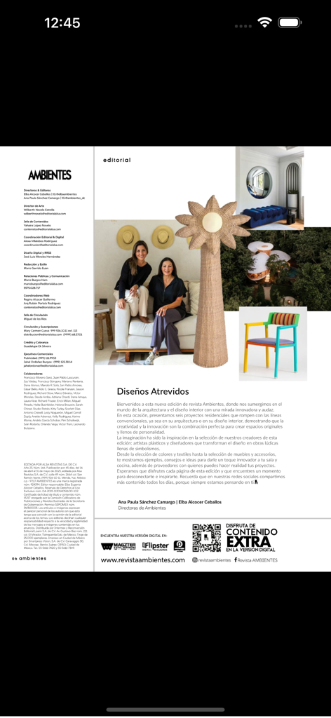 Ambientes - Página editorial de la revista Ambientes mostrando características de arquitectura y diseño de interiores mexicanos.