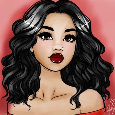 realistic girl with wavy hair and lips