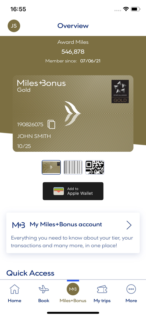 Aegean Airlines - Vista general de la tarjeta de membresía Gold de Aegean Airlines Miles and Bonus