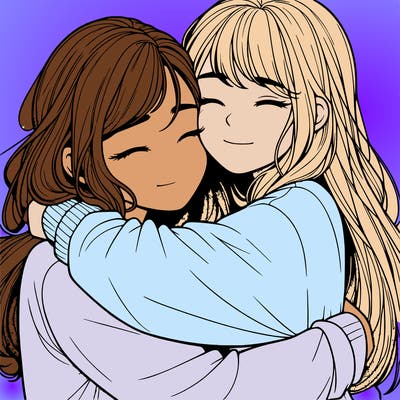 realistic two girls hugging