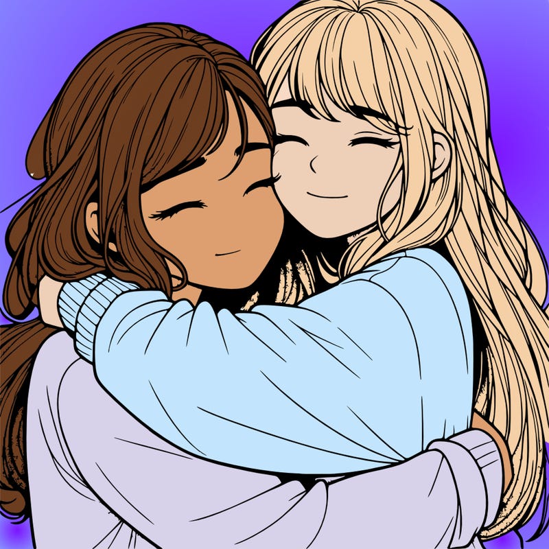 realistic two girls hugging