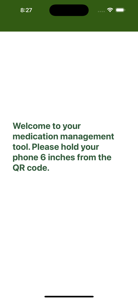 Accessible Pharmacy - Accessible Pharmacy app welcome screen with instructions for scanning a medication QR code