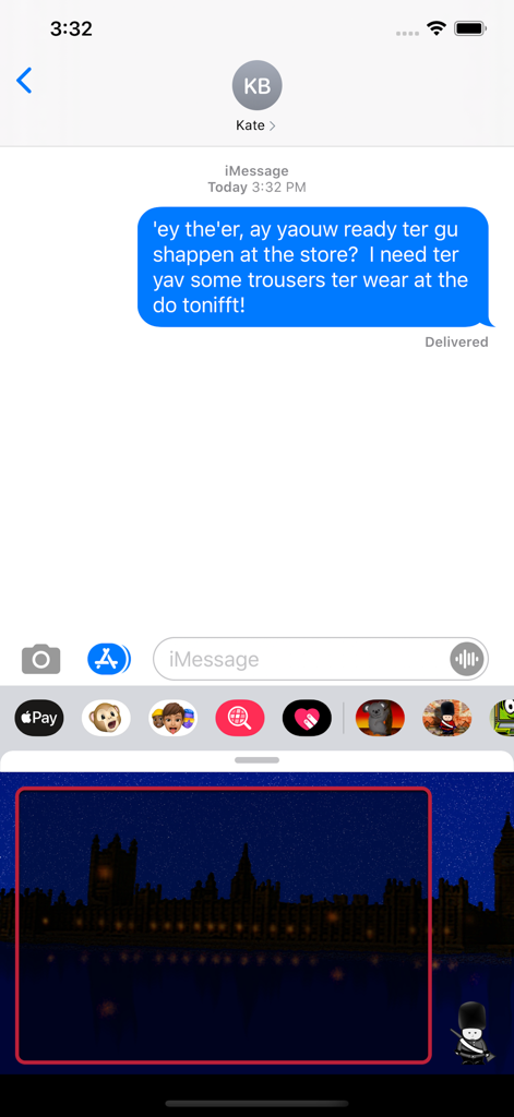 Speakin British - iMessage conversation showing a text message translated into a phonetic British accent