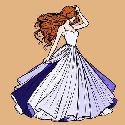 realistic woman with dress flowing in the wind