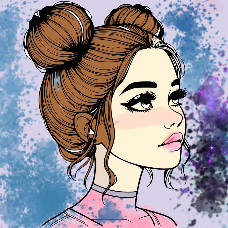 realistic girl with buns on the top of her head