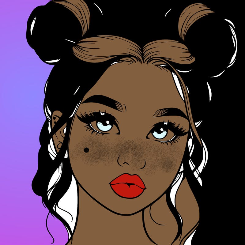 realistic girl with two buns on her hair and lips